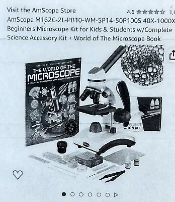 Buy AmScope M162c-2L-pb10-wm-sp14-50p100s 40x-1000x Microscope + Science Kit - NEW • 149.99$