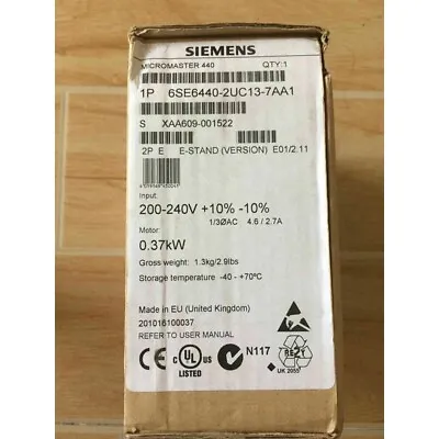 Buy New Siemens 6SE6 440-2UC13-7AA1 6SE6440-2UC13-7AA1 MICROMASTER440 Without Filter • 353.38$