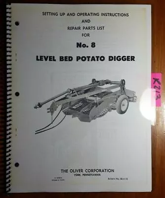 Buy Oliver 8 Level Bed Potato Digger Operator & Setting Up & Repair Parts Manual  • 15.99$