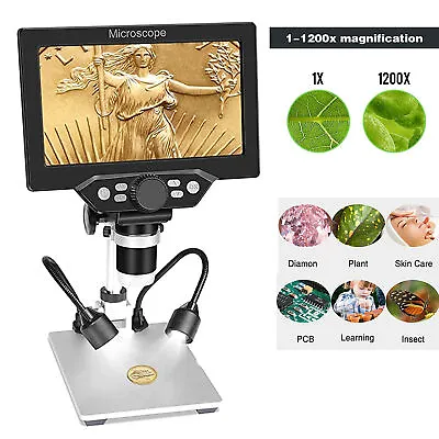 Buy G1200 Digital Microscope 7 Inch Color Screen LCD 12MP 1-1200X Magnifier US A0K7 • 84.21$