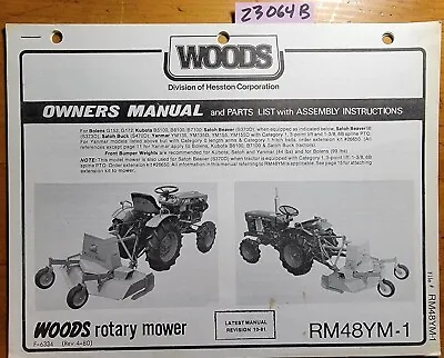 Buy Woods RM48 RM48YM-1 Mower For Bolens Kubota Yanmar Satoh Operator & Parts Manual • 25$