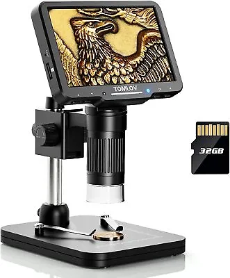 Buy TOMLOV 5’’ LCD Digital Microscope 1080P Coin Magnifier Record Photo/Video 32GB • 52.79$
