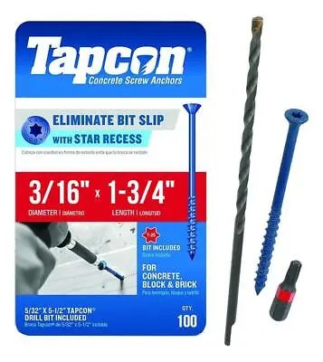 Buy Tapcon 3/16  X 1-3/4  Star Torx Head Concrete Anchor Screws 3171407V2 | 100 Pack • 23.50$