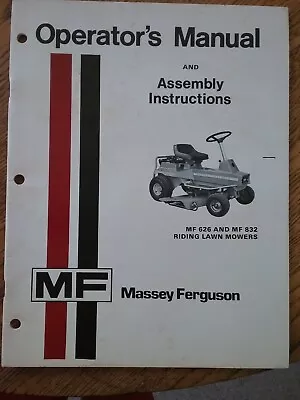 Buy Massey-Ferguson Manual For 626 And 832 Riding Lawn Mowers -Printed 6/74 • 12$