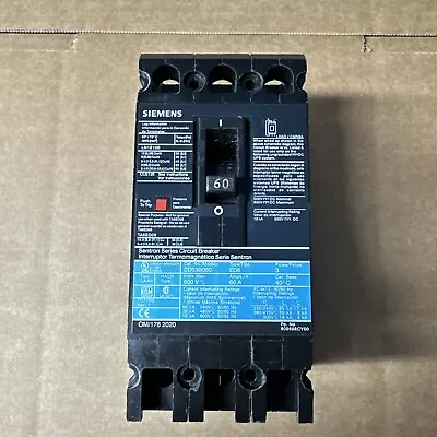Buy Siemens ED43B060 60 Amp 3 Pole 480V Circuit Breaker New Surplus • 325$