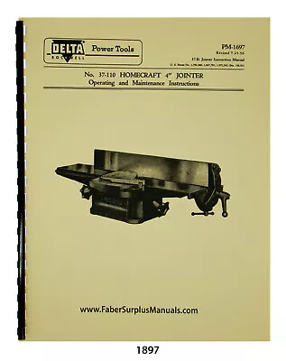 Buy Delta Homecraft 4  Jointer Operating, Maintenance, & Parts List Manual #1897 • 15$