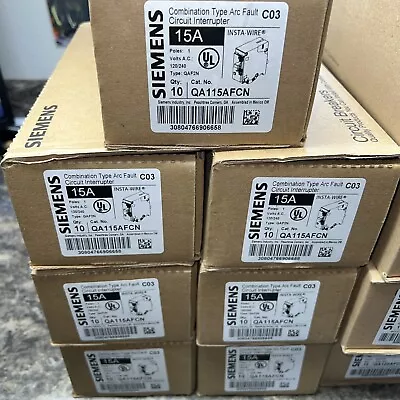 Buy Box Of 10 New Siemens QA115AFCN 1p 15 Amp 120v Plug In Combo Arc Fault Breaker • 377.77$