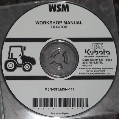 Buy Kubota M5n-091 M5n-111 Tractor Service Repair Workshop Manual Cd/dvd • 29.99$