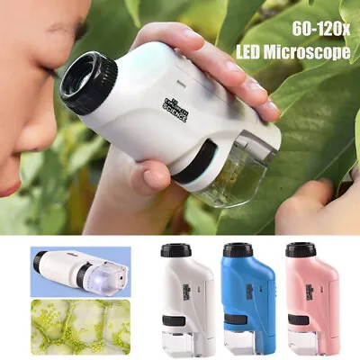 Buy Handheld Magnification Pocket Microscope 60X-120X KP Lens With LED Lighted Kids • 13.99$