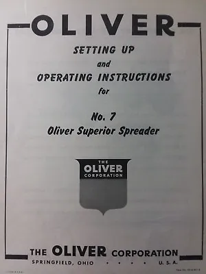 Buy Oliver Superior No. 7  Manure Spreader Farm Ag Tractor Owner & Assembly Manual • 74.99$