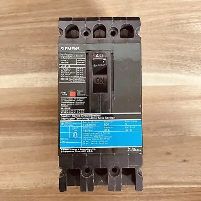 Buy Siemens ED43B040 Circuit Breaker 40 AMP 3-pole, 480 V *Missing Metal Screw* • 185.50$