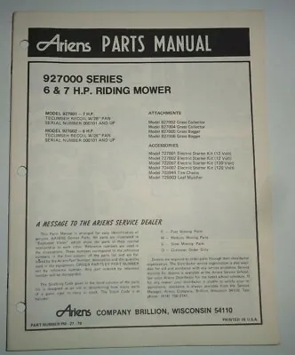 Buy Ariens 6 & 7 HP Riding Lawn Mower Tractor Parts Catalog Manual 927000 1979 • 8.40$