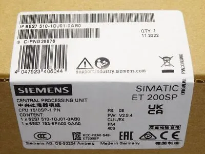 Buy New Siemens 6ES7510-1DJ01-0AB0 SIMATIC ET200SP 6ES7 510-1DJ01-0AB0 CPU In Box • 788$