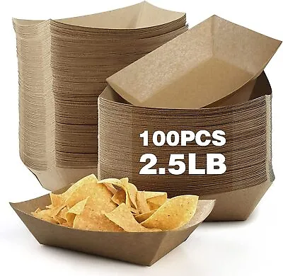 Buy Paper Food Trays Disposable Boats Greaseproof Kraft Serving Nacho Trays Friendly • 45.22$