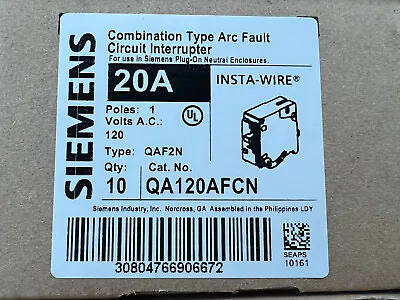 Buy QA120AFCN Siemens 20 Amp 120V Combination Arc Fault Insta Wire Circuit Breaker • 495$