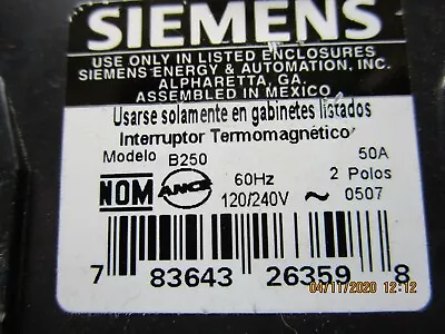 Buy Siemens B250  50 Amp 2 Pole Bolt-On Circuit Breaker • 20$
