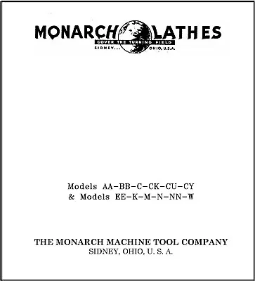 Buy Handling & Installation Manual Monarch SS BB C CK CU CY EE K M N NN W Lathes • 19.97$