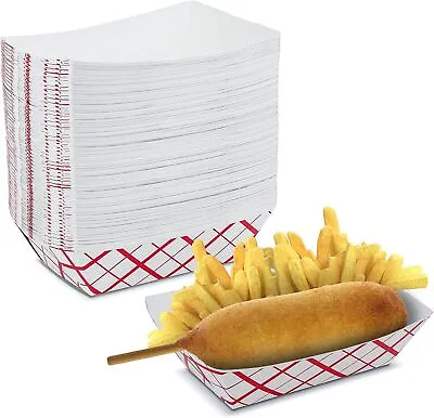 Buy Products Paper Food Trays 2 1/2 Disposable Plaid Classy Red White Boats 75 Piece • 41$