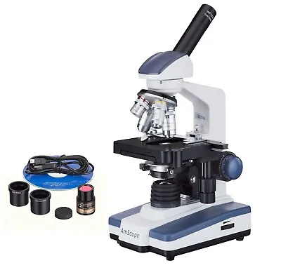 Buy Amscope 40X-1000X Monocular LED Compound Microscope+5MP Eyepiece Camera • 292.99$