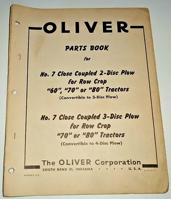 Buy Oliver No.7 Disc Plow Parts Catalog Manual Book ORIGINAL (for 60 70 80 Tractors) • 10.99$