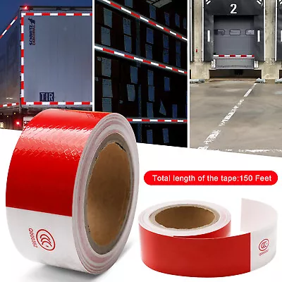 Buy 2 X50' Reflective Red & White Conspicuity Tape Trailer Safety Warning Car Truck • 12.95$
