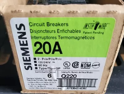 Buy Lot Of (6) Siemens Q220 Circuit Breakers • 39.50$