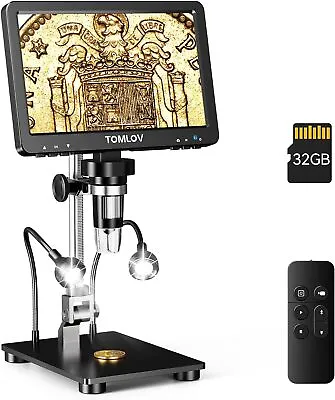 Buy TOMLOV DM9 Pro Digital Microscope 1200X HDMI Magnifier 7  Coin Microscope Camera • 99$
