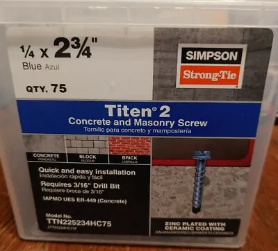 Buy Simpson Strong-Tie 1/4  X 2-3/4  Titen 2 Concrete & Masonry Screws 75ct. NEW!!! • 29$