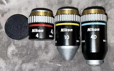 Buy Nikon Japan SE Microscope Lens Objectives 4x/10x/40x Set Of 3 W/OEM Dust Cover • 60$