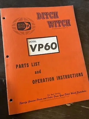 Buy Ditch Witch Tractor VP60 Vibratory Plow Attachment Owner & Parts Manual R60 Book • 56.99$