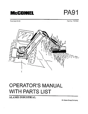 Buy Operator & Service Parts Manual Fits Alamo McConnel Mower Boom PA91 • 25$