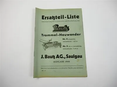Buy Bautz Drum Hay Turner No.4 No.5 Spare Parts List Operating Instructions 1950 • 24.48$