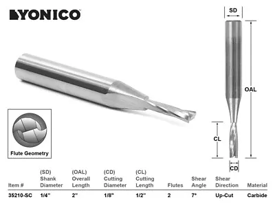 Buy 1/8  Dia. Low Helix Upcut End Mill CNC Router Bit - 1/4  Shank - Yonico 35210-SC • 16.95$