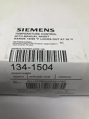 Buy Siemens 134-1504 Temperature Control W/Manual Reset Range 15/55F Locks Out 36F • 143.60$