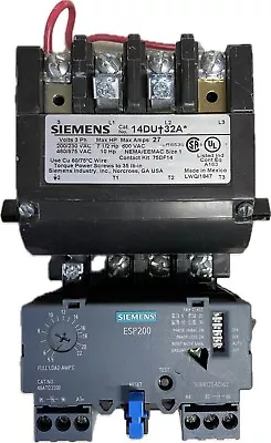 Buy Siemens 14DU+32A* 14DUD32AF Starter 120V Coil W/ ESP200 Overload 5.5-22Amp 3P • 275$
