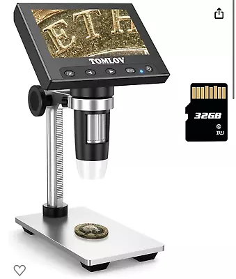 Buy Tomlov Digital Coin Microscope W/4.3  Lcd Screen - Tm-dm4 1000x 720p Adjustable • 34.95$