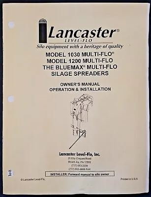 Buy Lancaster Silo Blower Owner's Manual 1030 1200 Bluemax Silage Spreader Part List • 19.99$