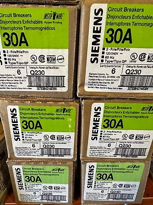 Buy Siemens Q230 2 Pole 30A Stab In Breaker Box Of 6 NEW Breakers • 60$