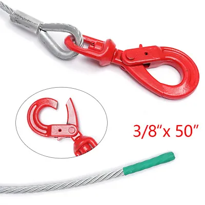 Buy Winch Cable 3/8''x50''/100'' Self Locking Swivel Hook Tow Flatbed Truck Lifting • 57$