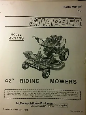 Buy Snapper 42113S 42  Riding Lawn Mower Tractor Parts Manual 1981 Rear Engine • 37.39$