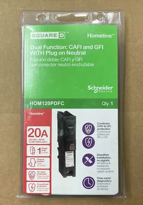 Buy New Square D Homeline HOM120PDFC 1 Pole Circuit Breaker Arc Fault 20A • 39.95$