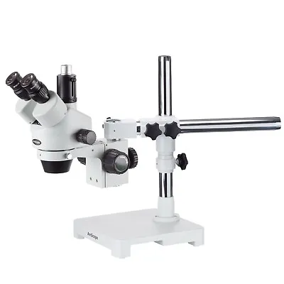 Buy AmScope SM-3T 7X-45X Trinocular Stereo Zoom Microscope On Single Arm Boom Stand • 444.99$