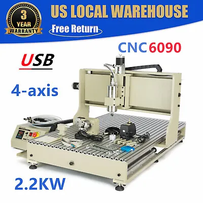 Buy 2.2KW USB CNC 6090 4 Axis CNC Router Small Wood Metal Engraving Milling Machine • 2,045.08$