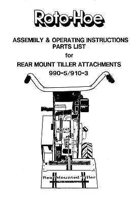 Buy Operator & Service Parts Manual Fits Roto-Hoe Rear Mount Tiller 990-5 910-3 • 8.37$