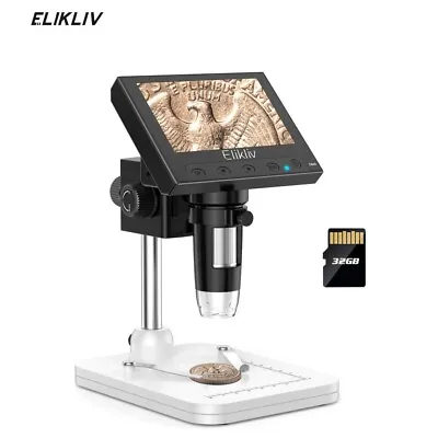 Buy Elikliv USB Coin Microscope 1000X 4.3'' LCD Screen HD 32GB Digital Microscope • 52.99$