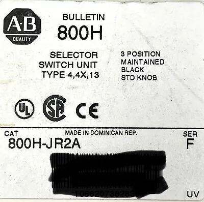 Buy Allen-Bradley 800H-JR2A SER F 3 POSITION SELECTOR BLACK Selector Switch New • 49.96$