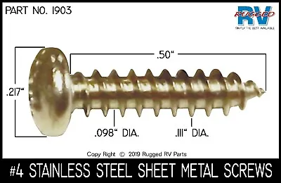 Buy #4 Phillips Pan Head Sheet Metal Screws Self Tapping Stainless Steel .5  Long • 5.99$