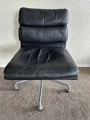 Buy Herman Miller Black Leather No Arm Office Chair Model EA 435 242 Swivel Turn VTG • 1,200$