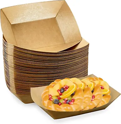 Buy 100 Pack 3 Lb Heavy Duty Paper Food Boats Disposable Kraft Brown Paper Food Tray • 25.53$