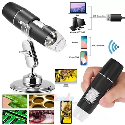 Buy Digital Microscope HD 1080P 1000x Wireless Magnification 8 LED Rotating Stand • 32.29$